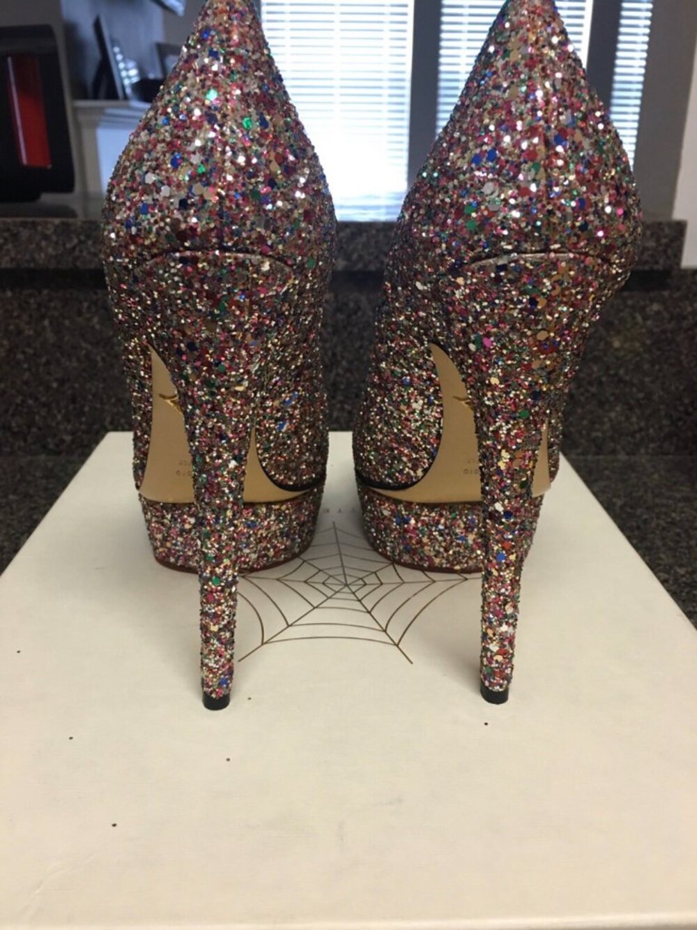 Charlotte Olympia Silver Glitter Priscilla Platform Pumps - Picture 3 of 7